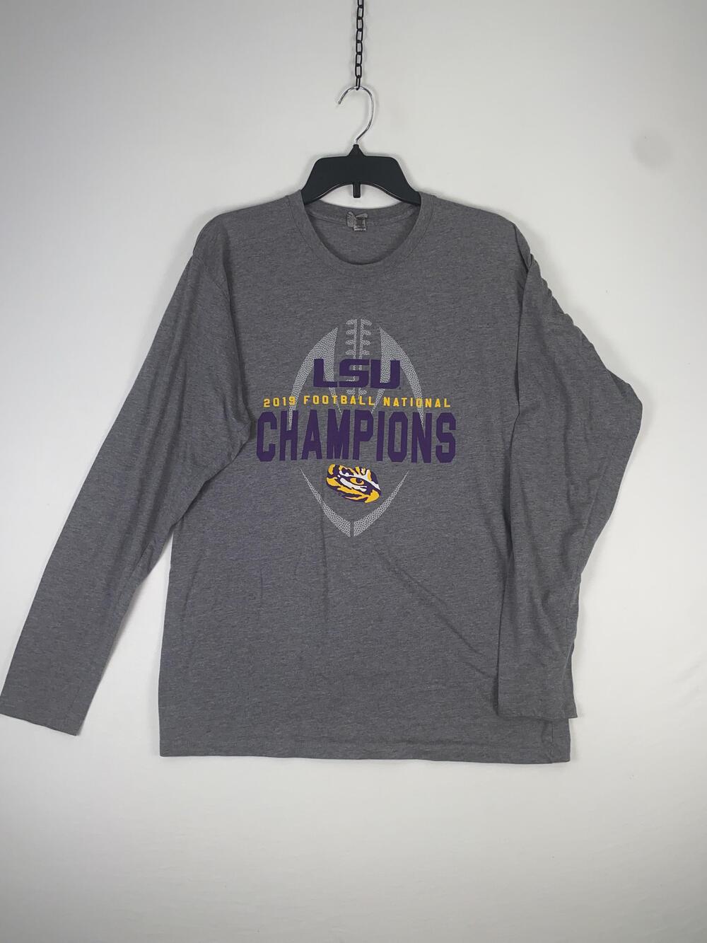 LSU Tigers Shirt Mens Large Gray NCAA Football 2019 Champions Long Sleeve Delta